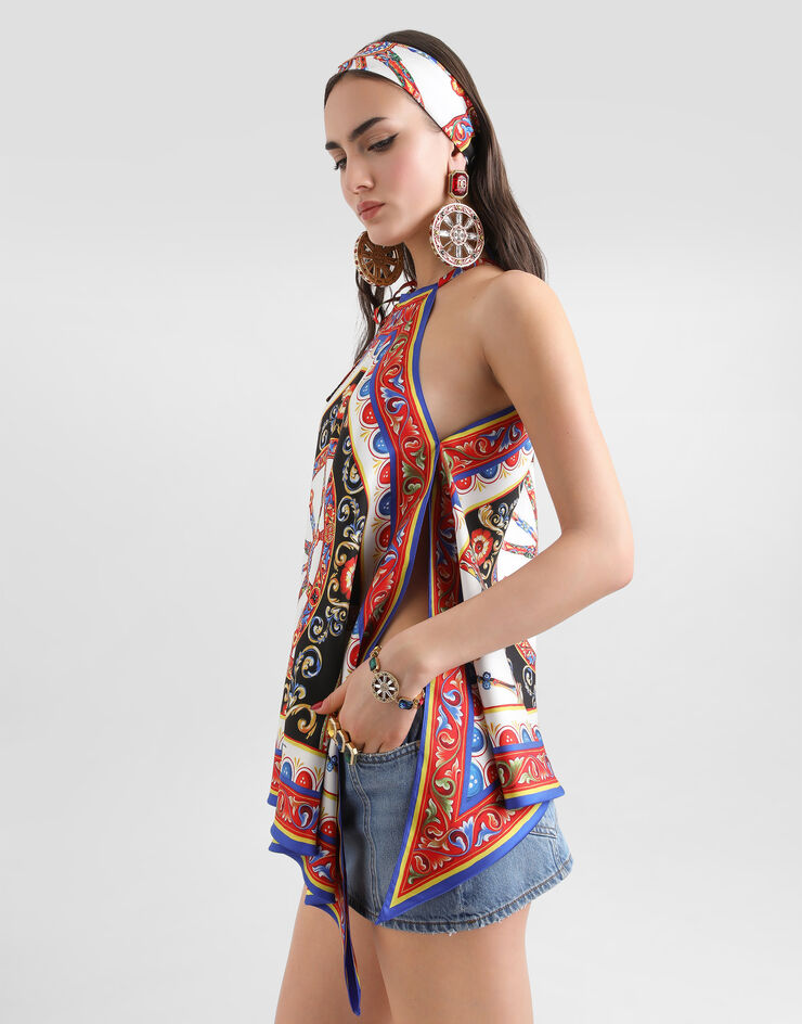 Dolce & Gabbana Carretto-print twill top Multicolor F79EFTGDDTI