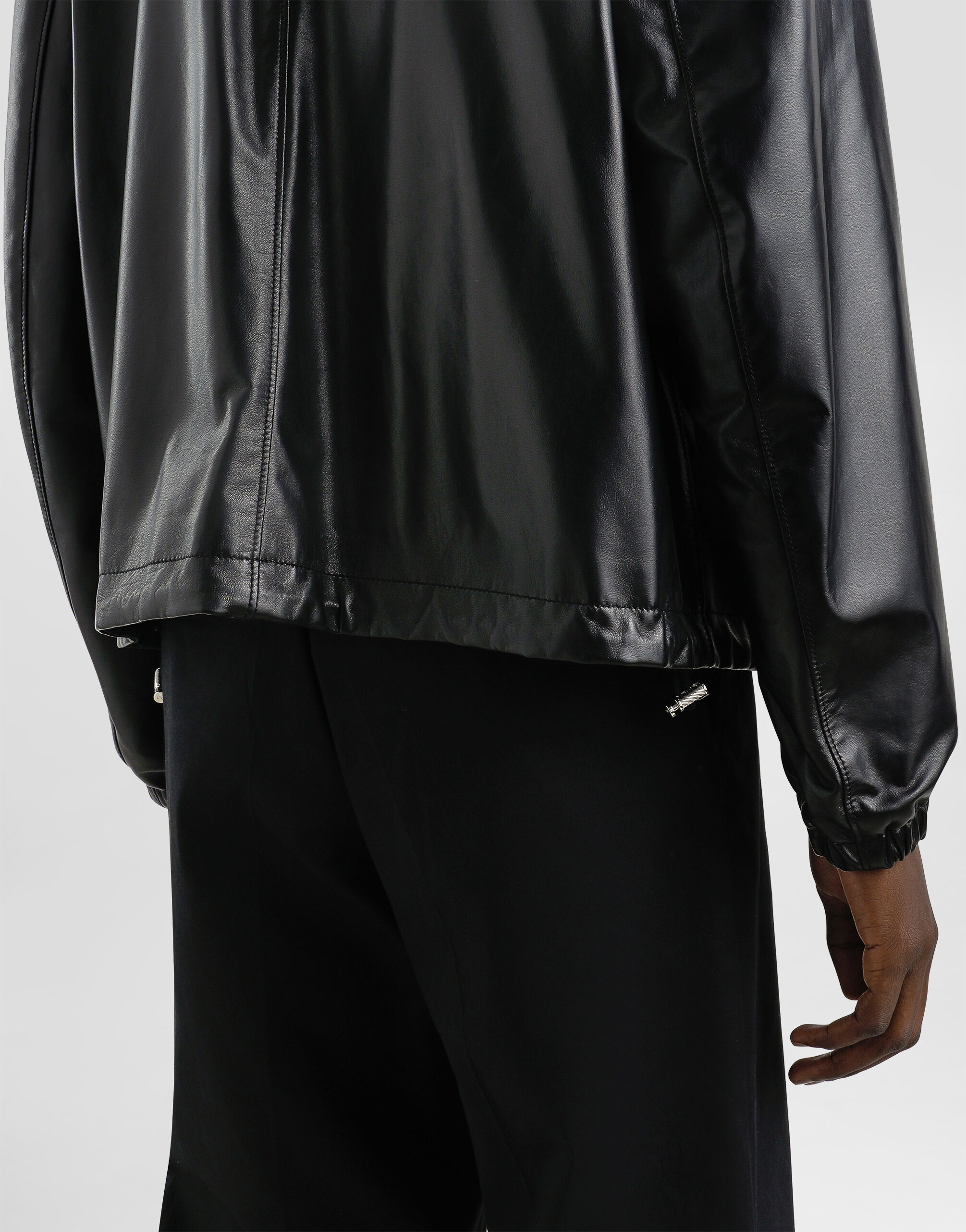 ブラックのメンズ Leather and fabric jacket with reversible hood
