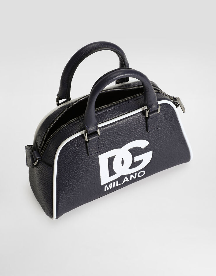Dolce & Gabbana Tumbled calfskin bowling bag with DG logo Blue EB0250AI218