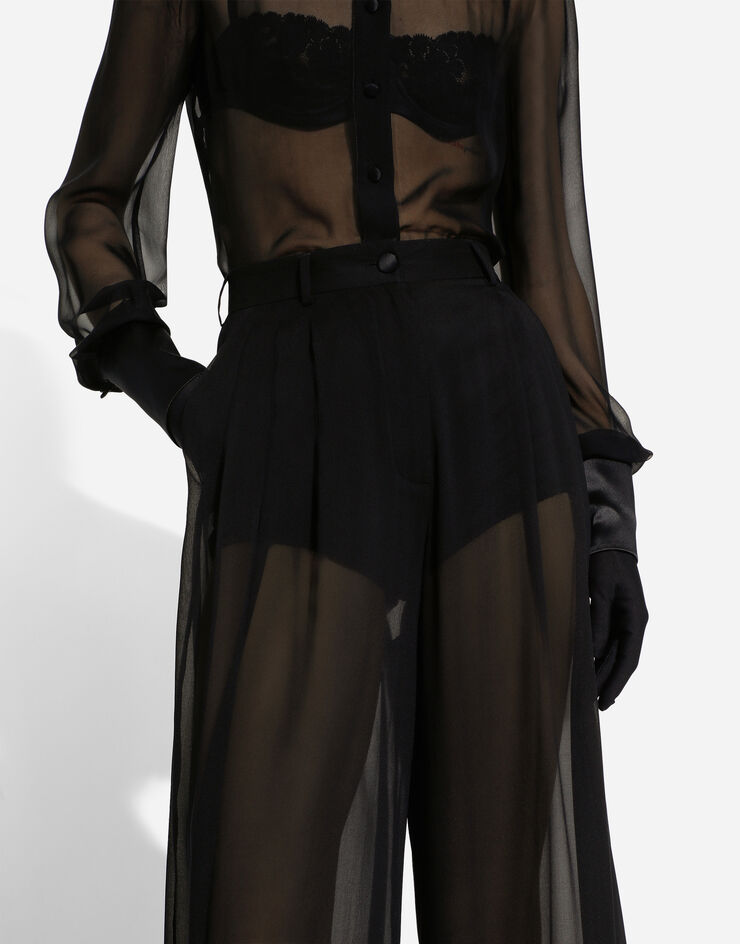 Dolce&Gabbana Pantalón de pernera ancha en chifón de seda Negro FTC0WTFUAA1