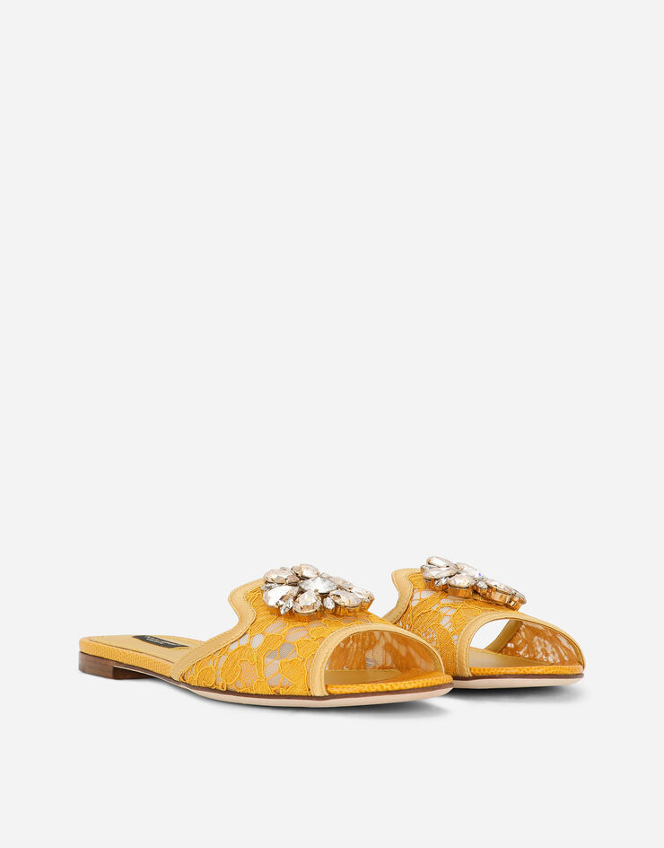 Dolce & Gabbana Lace rainbow slides with brooch detailing Yellow CQ0023AG667