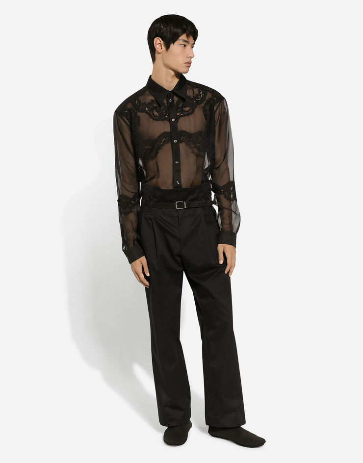 Dolce & Gabbana シャツ オーバーサイズ オーガンザ レースパネル ブラック G5LV3TGH854