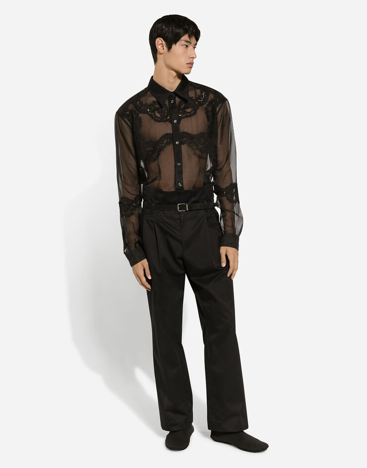 Dolce & Gabbana Camisa oversize de organza con aplicaciones de encaje Negro G5LV3TGH854