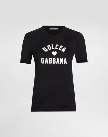 Dolce & Gabbana T-shirt in jersey con patch scritta Nero F8N08ZGDDBF