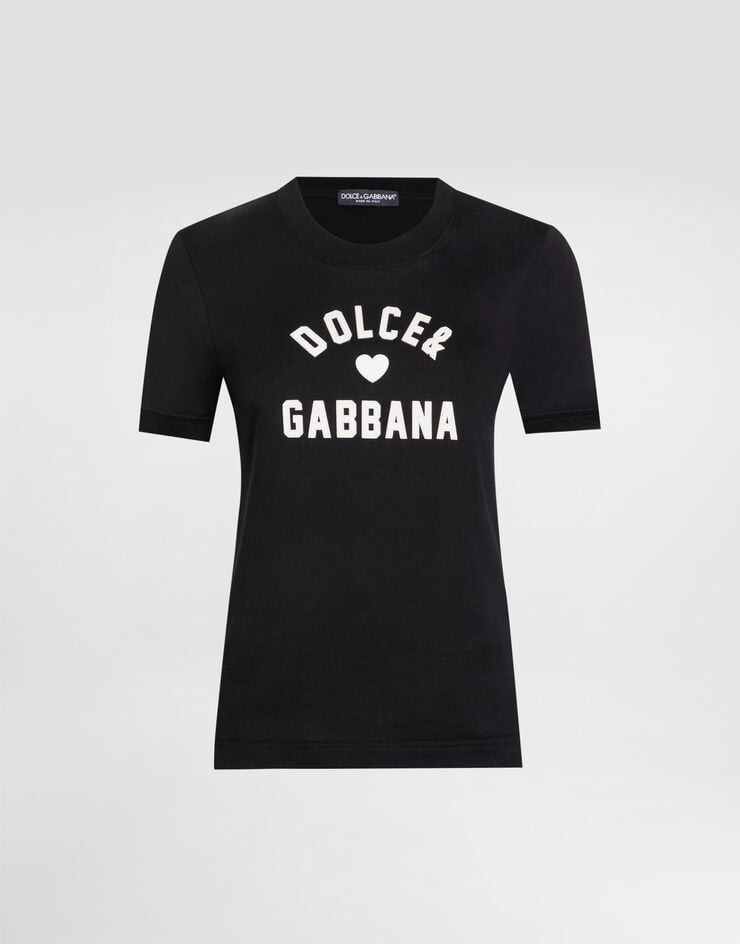 Dolce & Gabbana T-shirt in jersey con patch scritta Nero F8N08ZGDDBF