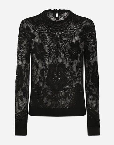 Dolce & Gabbana Round-neck lace-stitch jacquard top Black FXD23TJBMQ6