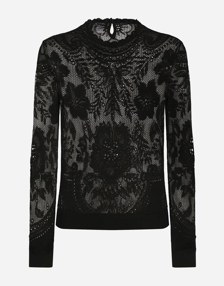 Dolce & Gabbana ラウンドネックセーター ジャカードレースニット ブラック FXD23TJBMQ6