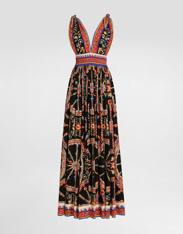 Dolce & Gabbana Carretto-print long poplin dress Multicolor F615ZTGDDTF