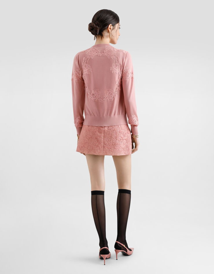 Dolce & Gabbana Wool tank top with lace inlay Pink FXT02TJDVB0