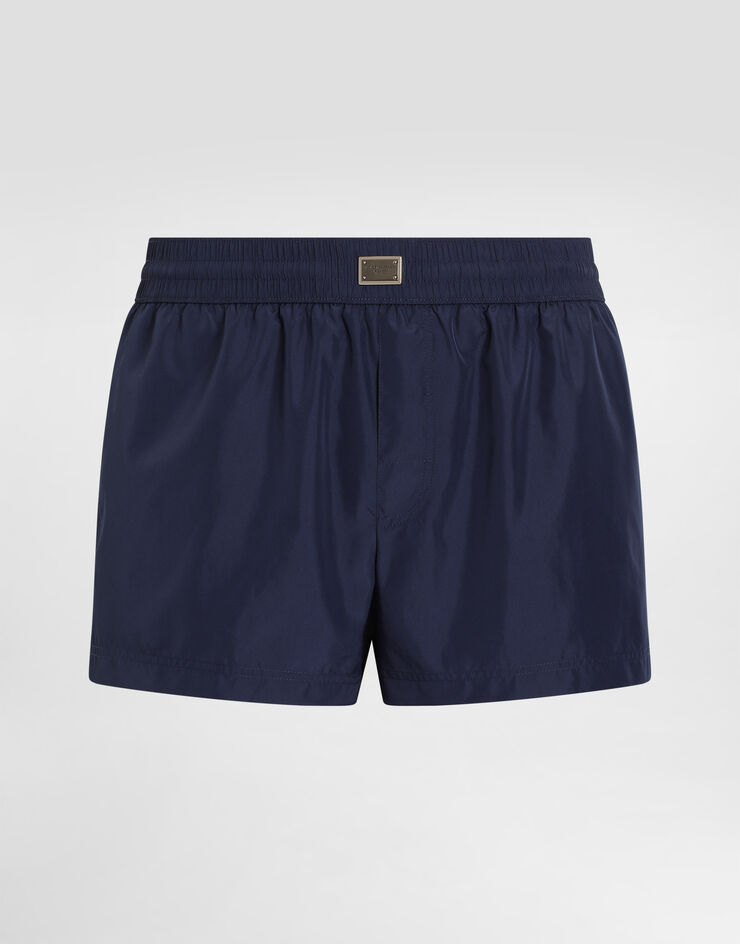 Dolce & Gabbana Bañador bóxer corto con placa Azul M4F35TONR46