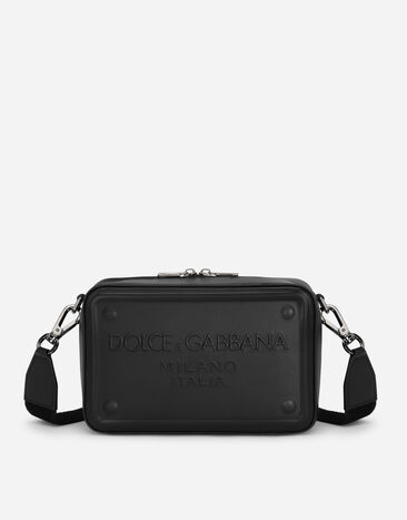 Dolce&Gabbana Calfskin crossbody bag with raised logo Black G8PL4TG7F2H