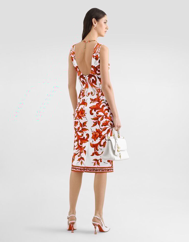 Dolce & Gabbana Majolica-print charmeuse dress Multicolor F6TSXTGDDRJ