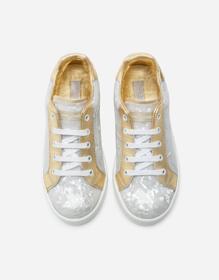 Dolce & Gabbana Patent leather mother-of-pearl print Portofino sneakers BIANCO D10806AX477