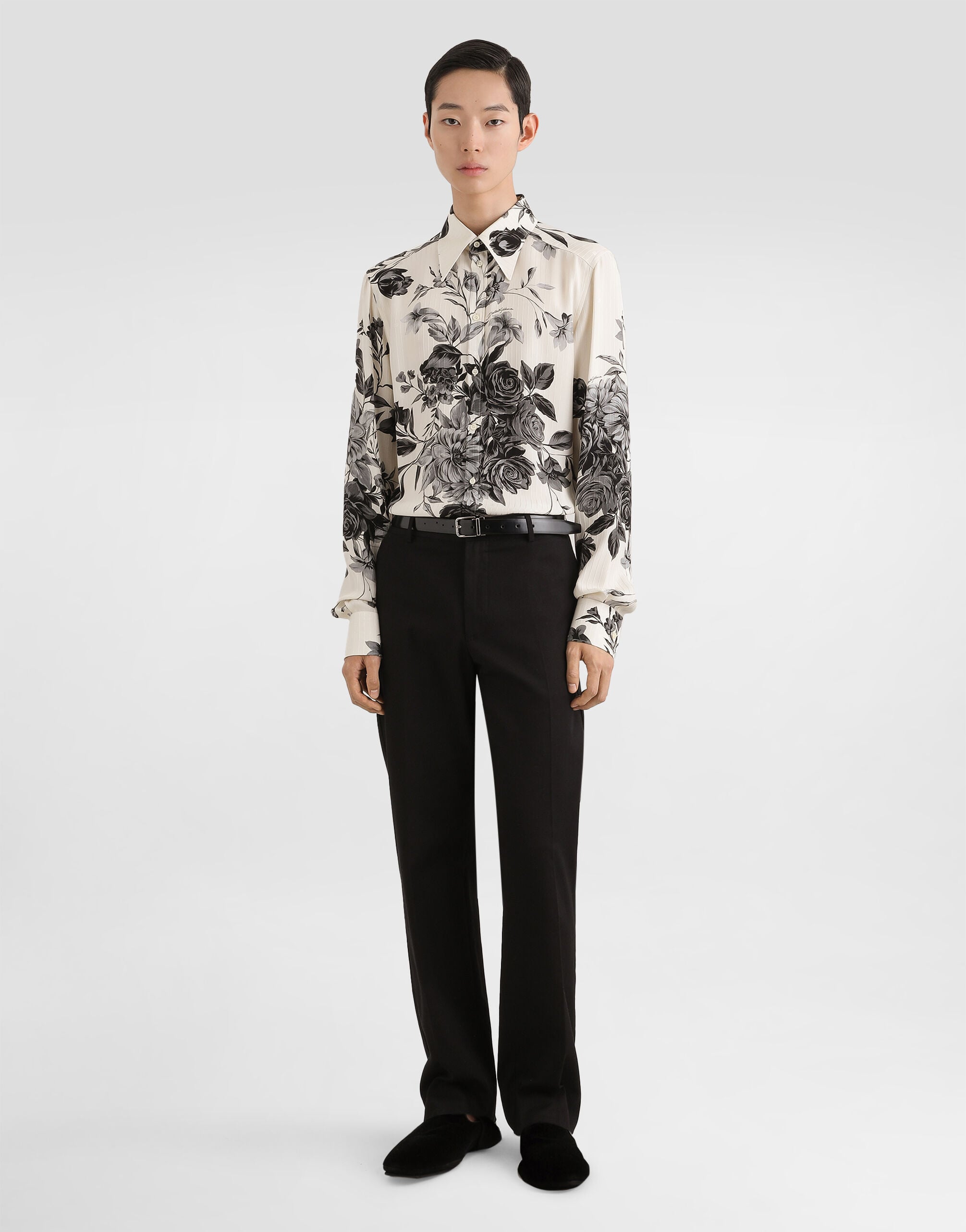 Flower bouquet-print gold jacquard shirt in Multicolor for Men
