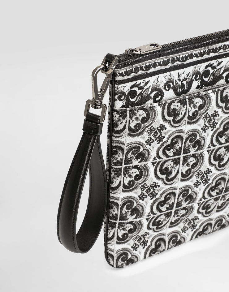 Dolce & Gabbana Cartera de mano de lona con estampado de mayólica Multicolor BM2296AG086