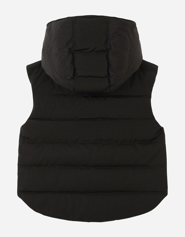 Dolce & Gabbana Sleeveless nylon down jacket with hood Black L4JB2ZG7A5Y