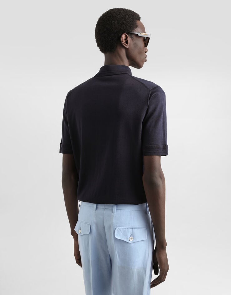 Dolce & Gabbana Satin silk polo shirt Blue GXZ02ZJBSLV