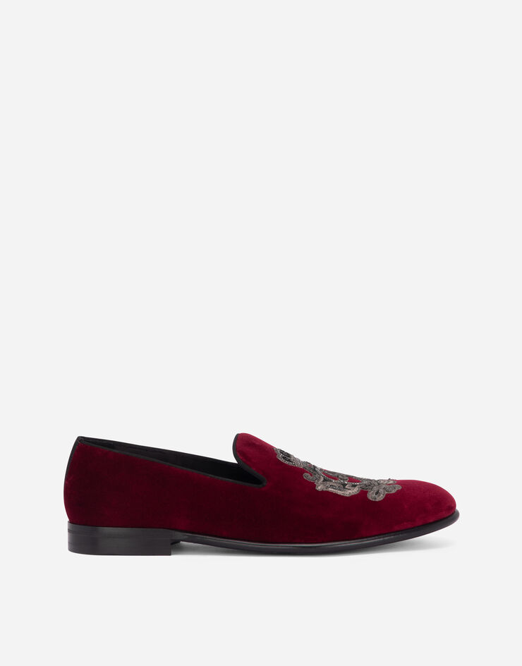 Velvet slippers with coat of arms embroidery in Bordeaux for Men ...