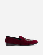 Dolce & Gabbana Velvet slippers with coat of arms embroidery Bordeaux A50490AO249