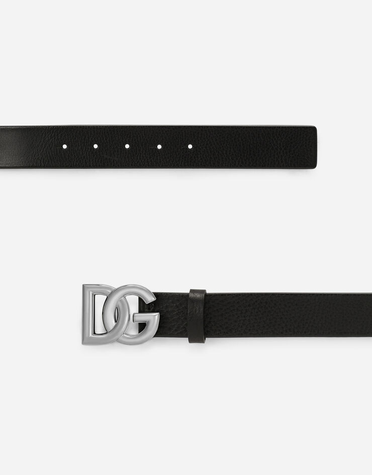 Dolce & Gabbana Tumbled leather belt with crossover DG logo buckle Black BC4628AV480