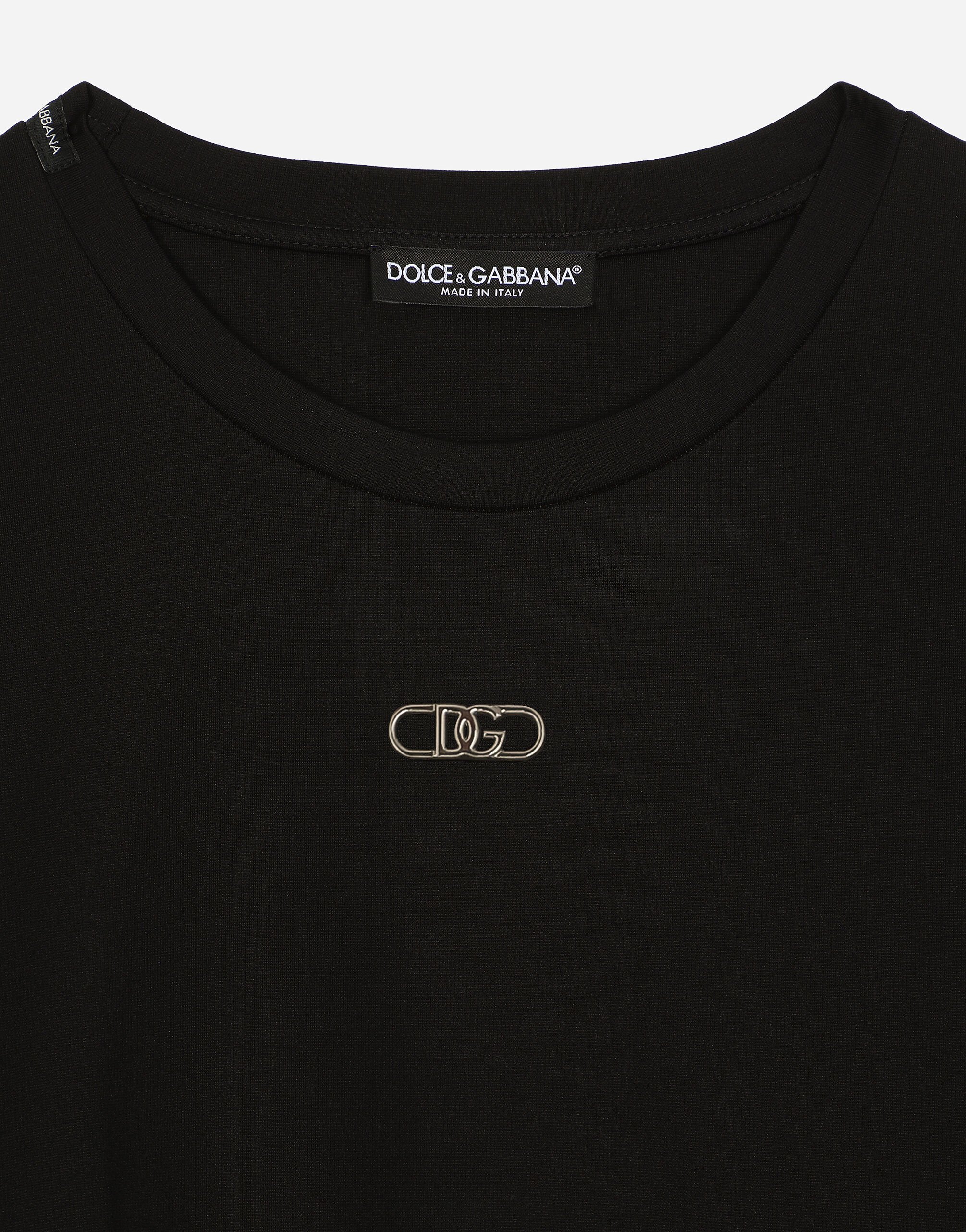 Cotton T shirt with metal logo in Black for Men Dolce Gabbana