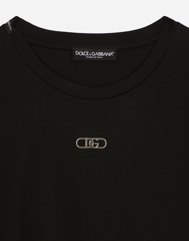 Dolce & Gabbana Cotton T-shirt with metal logo Negro G8PU8TG7NYM