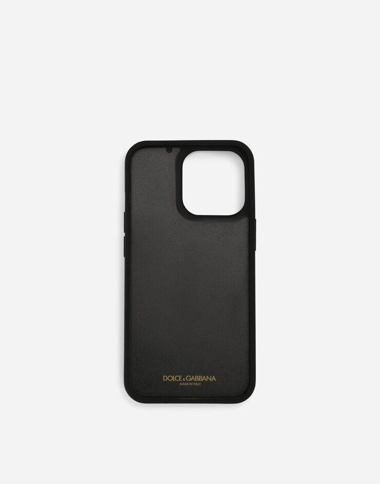 Dolce & Gabbana جراب آي فون 13 برو من جلد عجل ببطاقة شعار أسود BP3135AG219
