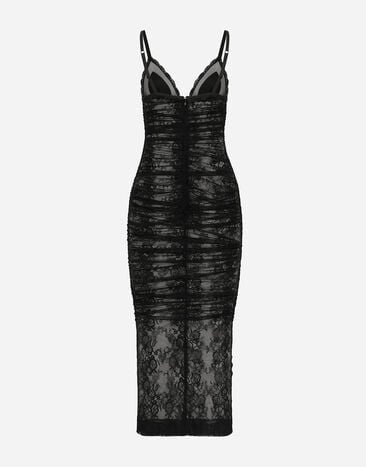 Dolce & Gabbana Calf-length stretch Chantilly lace slip dress Black F6JRUTFLREW