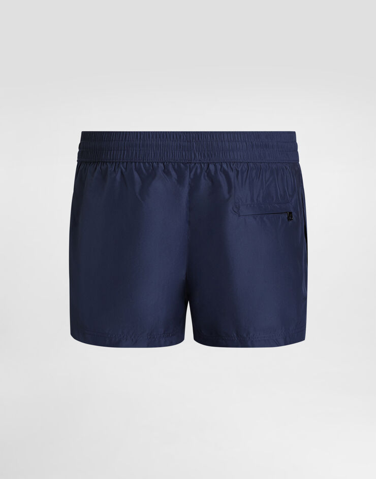 Dolce & Gabbana Boxer da mare corto con placca logata Blu M4E48TON0DK