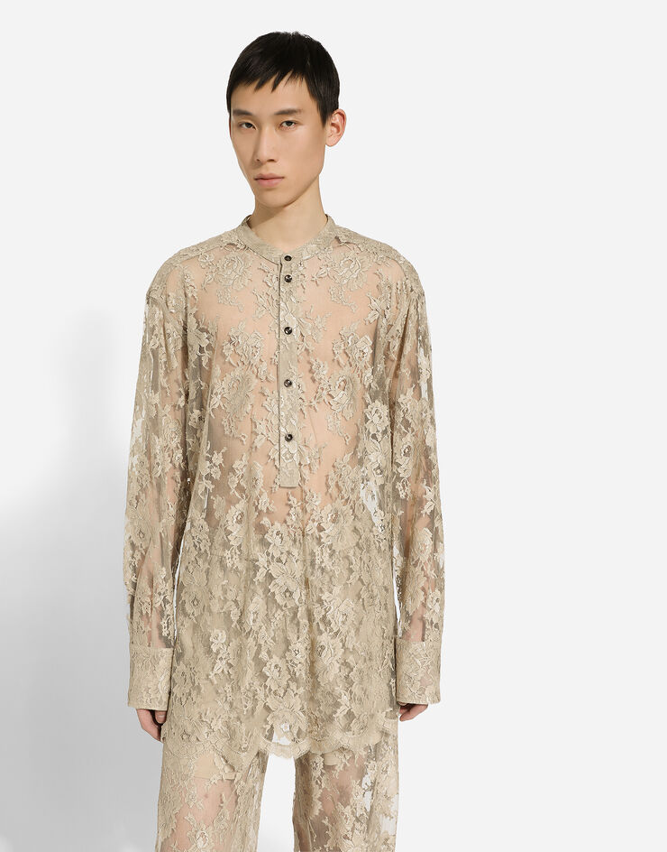 Dolce & Gabbana Galloon lace shirt with Mandarin collar Beige G5LR7THLM9Y