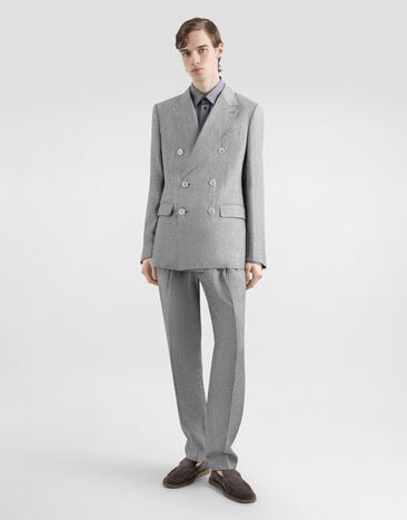 Dolce & Gabbana Sicilia light double-breasted jacket in linen canvas Grey G2QS7TFU4MF