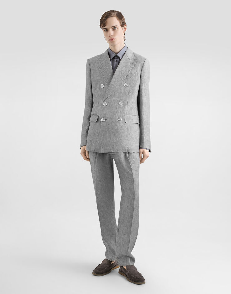 Dolce & Gabbana Sicilia light double-breasted jacket in linen canvas Grey G2QS7TFU4MF