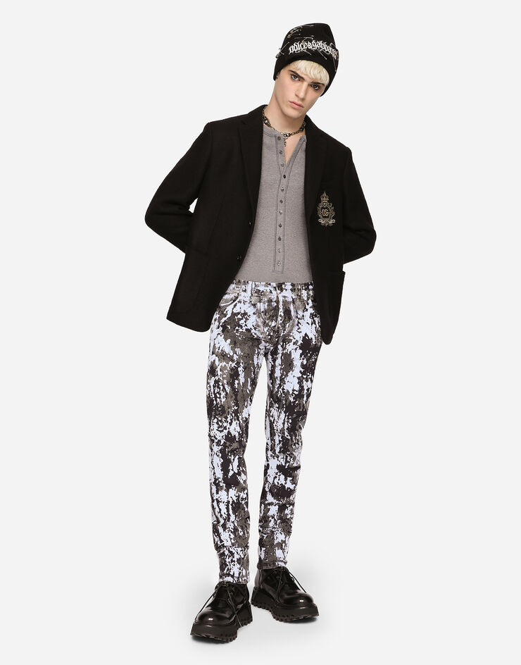 Dolce & Gabbana Chaqueta de punto elástico con parche heráldico Negro G2RC3ZGF149