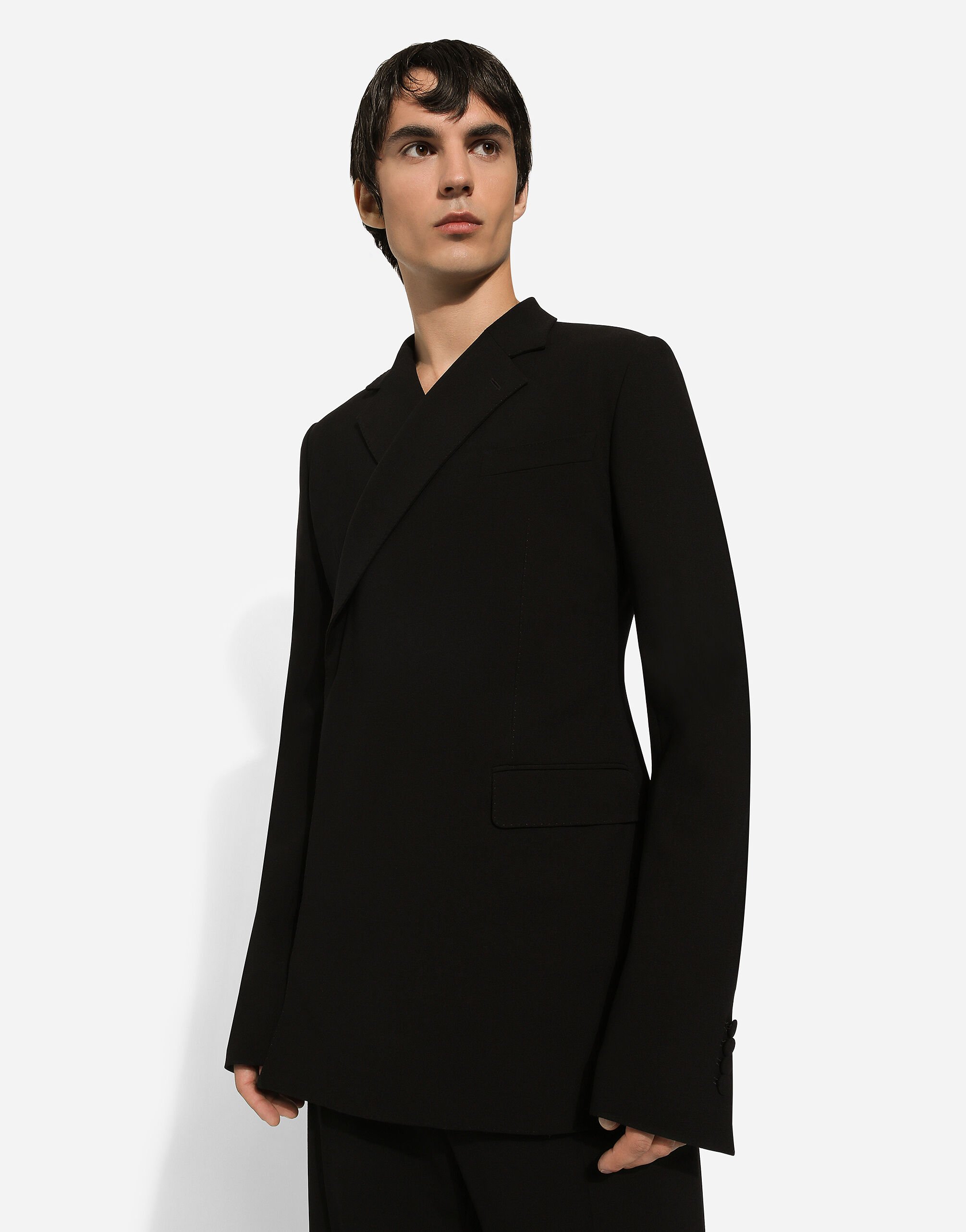 Fitted double breasted stretch wool jacket en Noir pour homme