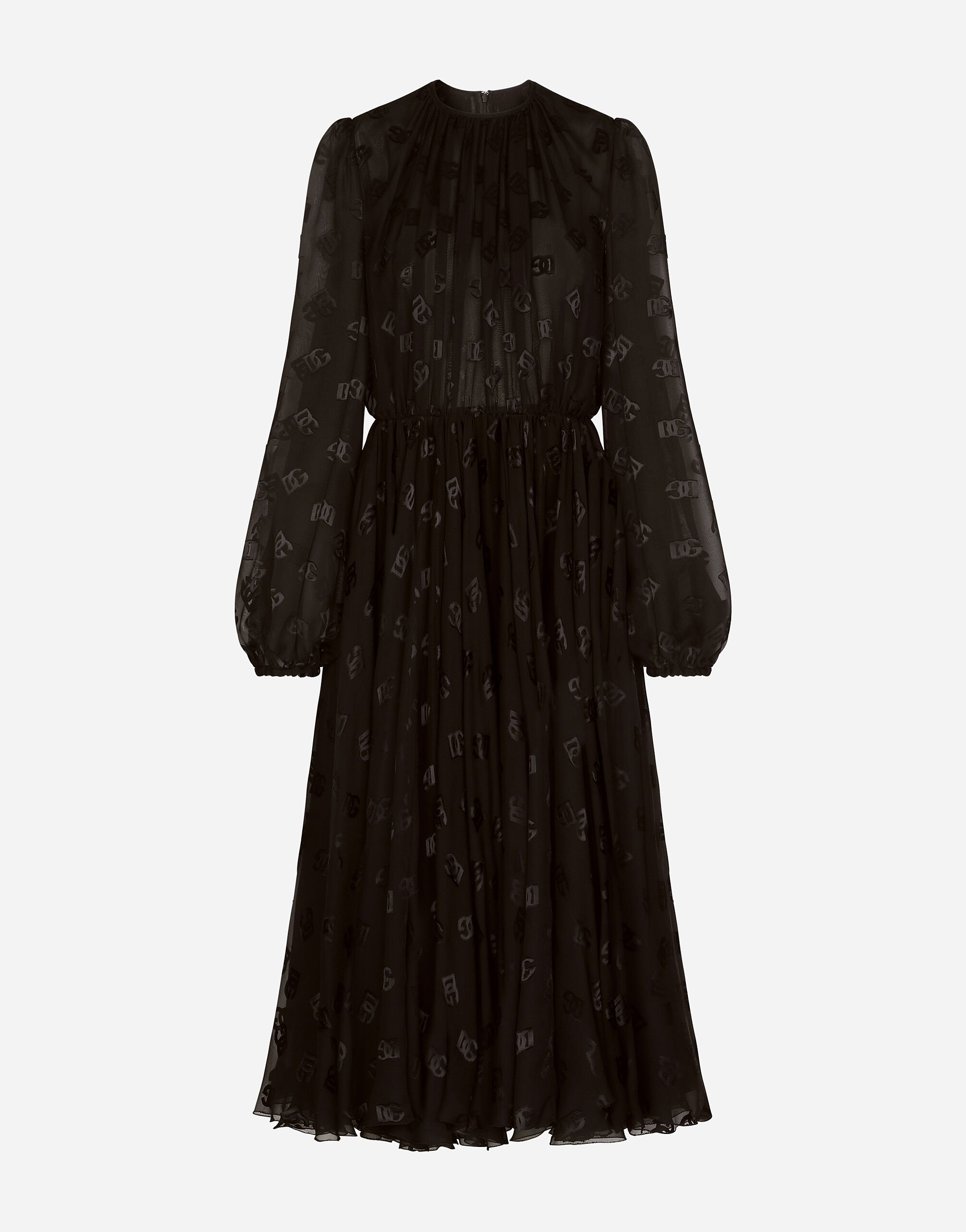 Dolce & Gabbana Devoré satin dress with all-over DG logo Black F6H0ZTFLRE1