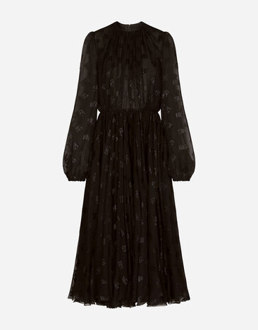 Dolce & Gabbana Devoré satin dress with all-over DG logo Black F6ARPTFJTBR