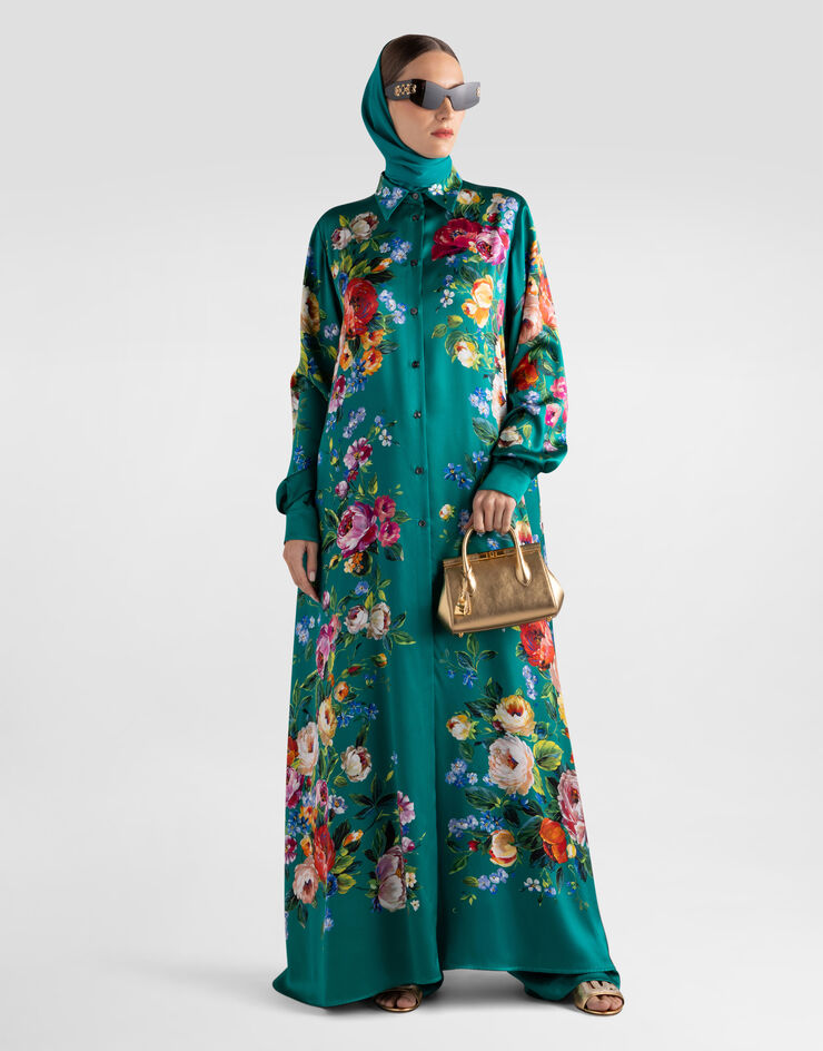 Dolce & Gabbana Rose-print satin kaftan Multicolor I6KZ8WHI12R