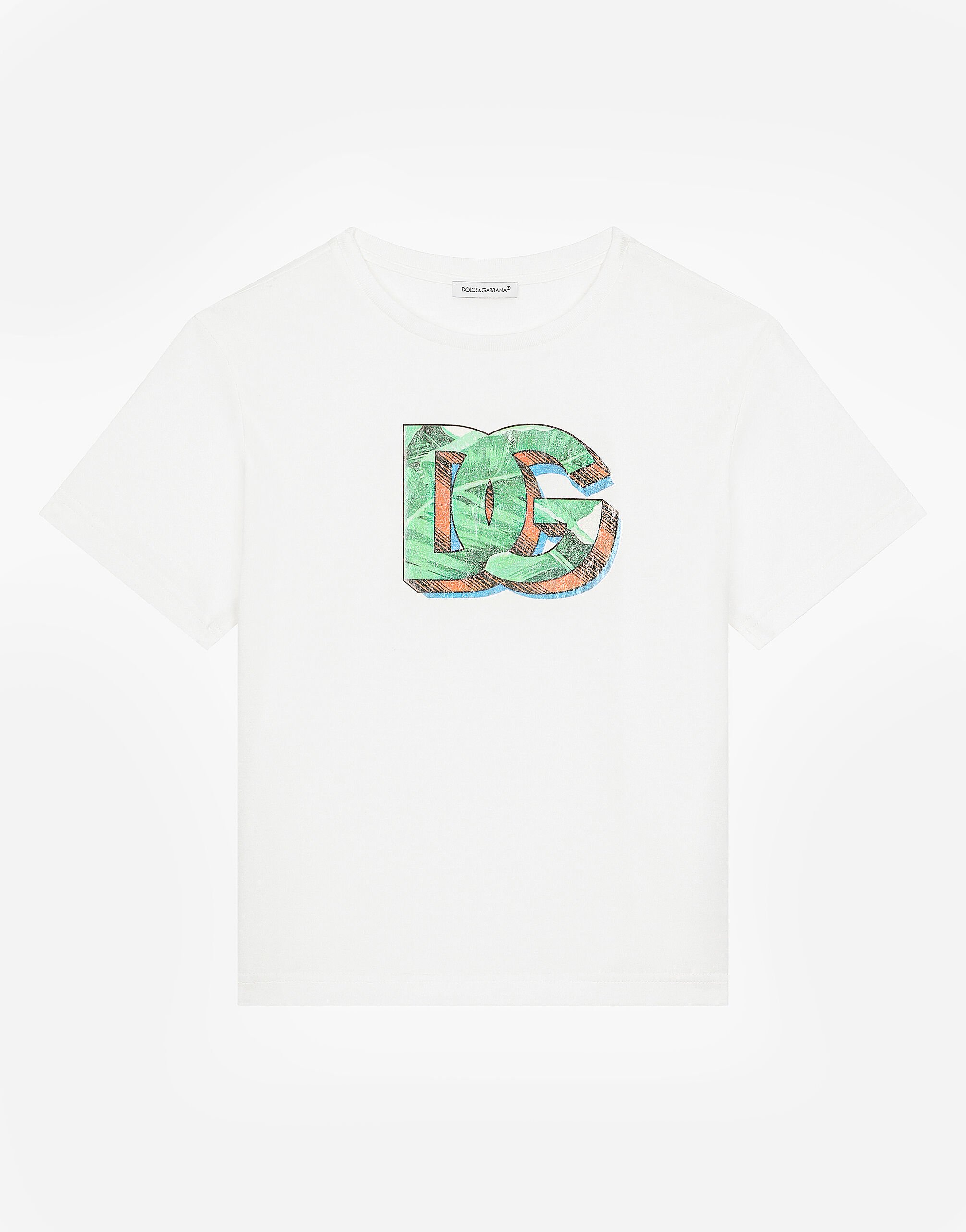 Dolce & Gabbana Jersey T-shirt with DG logo print Beige L4JWKLG7NXC
