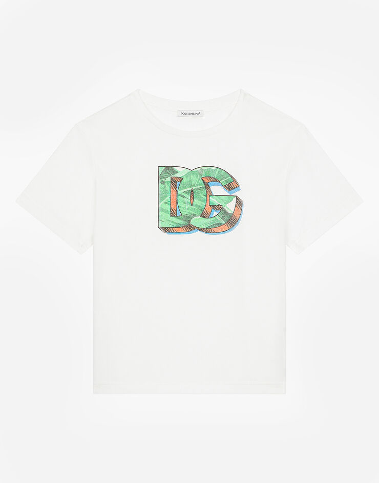 Dolce & Gabbana T-Shirt aus Jersey mit DG-Logoprint Weiss L4JTEYG7K8C