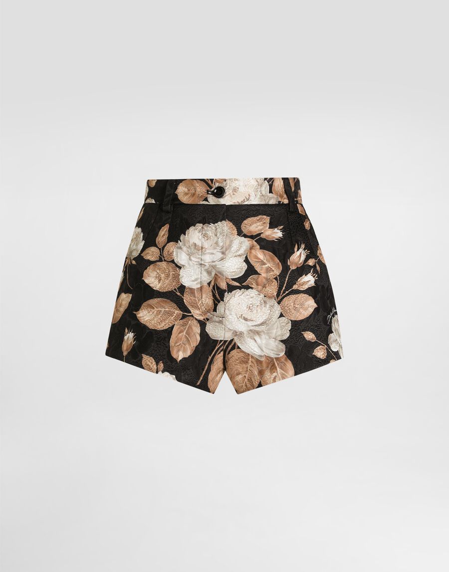 Vintage rose-print brocade shorts