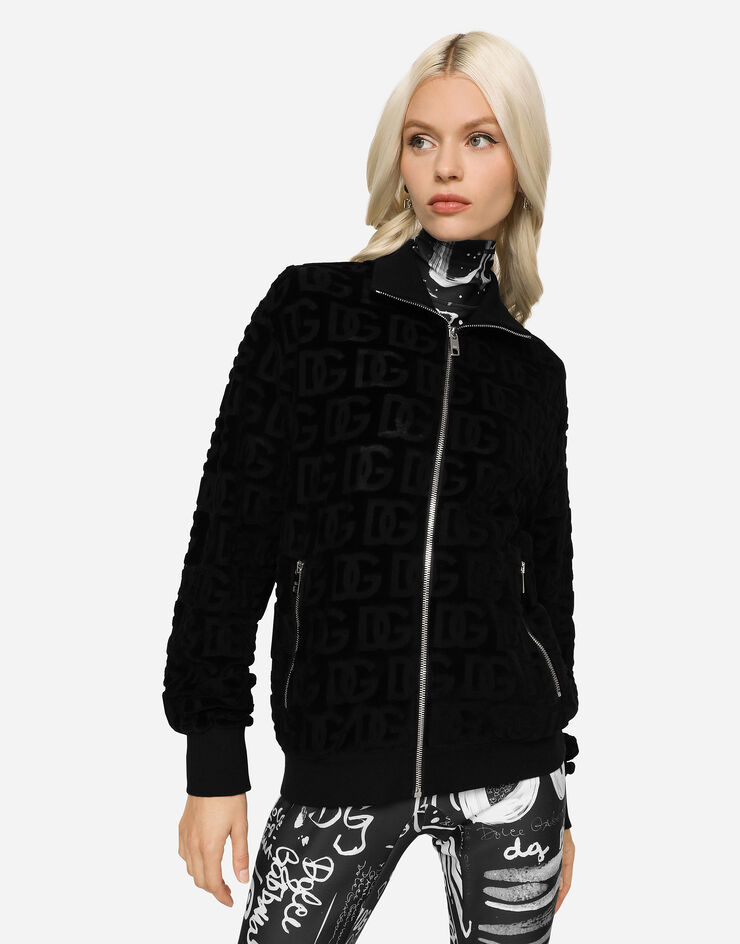 Dolce & Gabbana Sudadera de punto con motivo integral DG en jacquard y cremallera Negro F9O51TFJ7DM