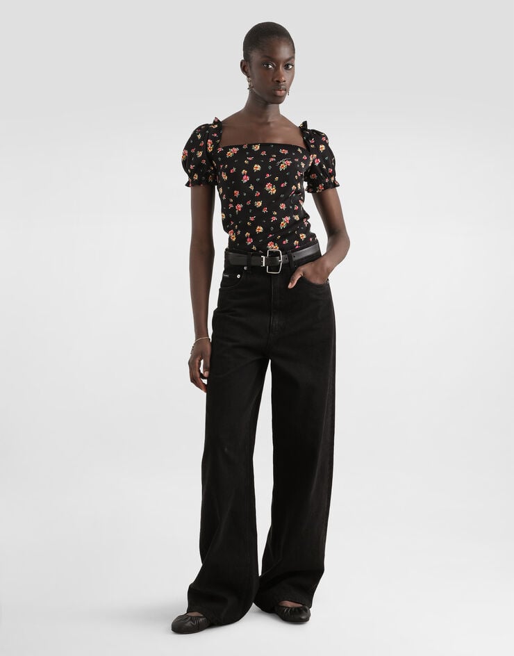 Dolce & Gabbana Top aus Charmeuse mit Blümchen-Print Mehrfarbig F7BH9TFSA8F