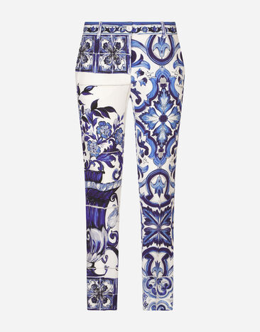 Dolce & Gabbana Pantalón de charmeuse con estampado de mayólica Multicolor FTAMUTHPABR
