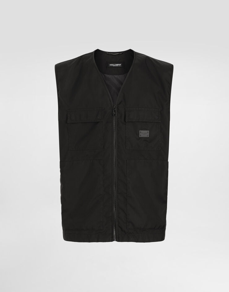Dolce & Gabbana Chaleco de tejido técnico con placa Negro G9BNITFUS23