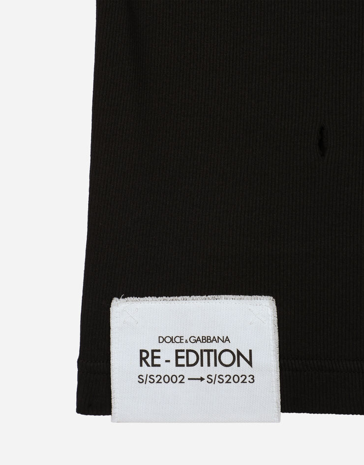 Dolce & Gabbana Camiseta sin mangas de algodón acanalado con parche Negro G8QI7ZG7I3C