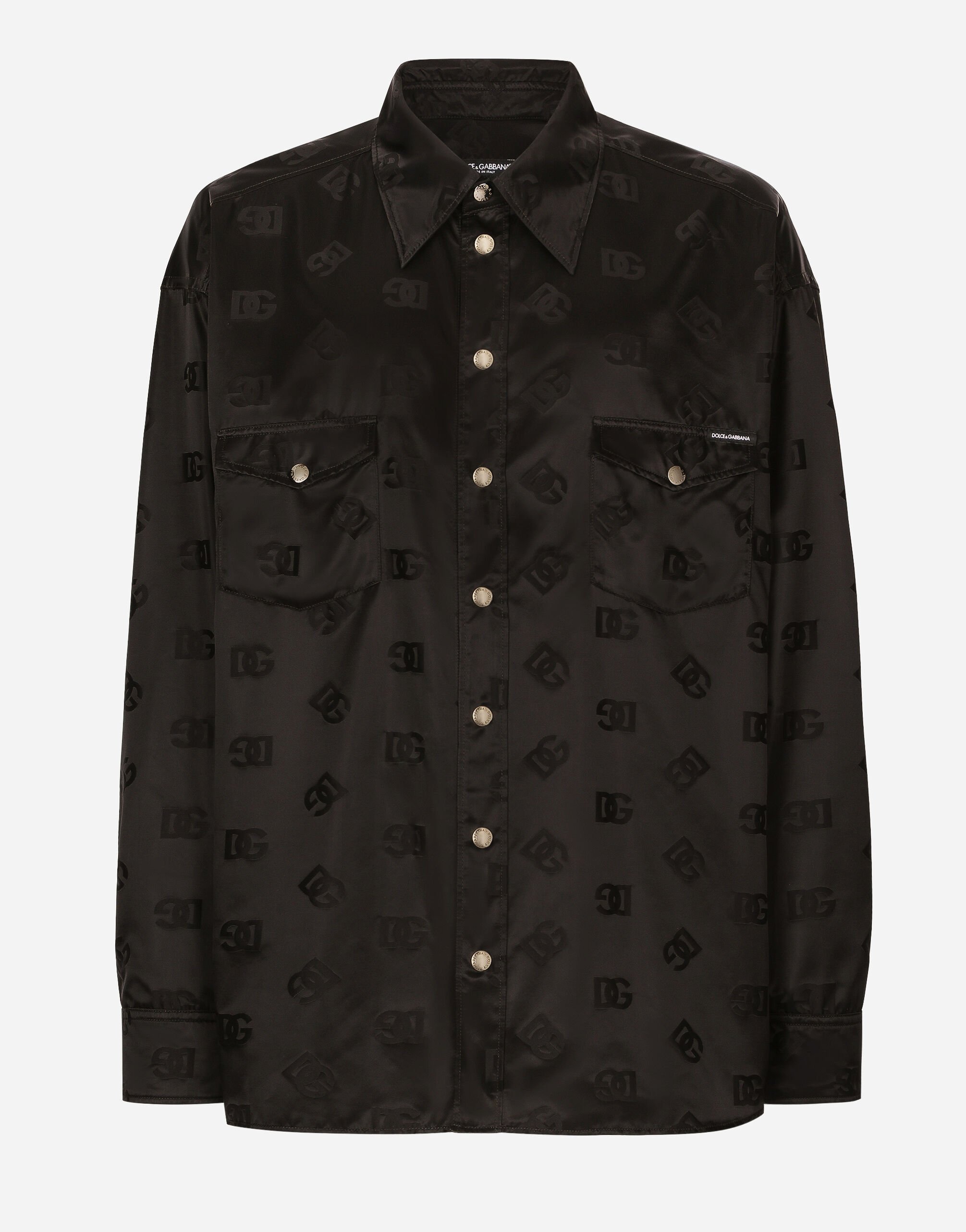 Dolce&Gabbana Silk jacquard shirt with DG Monogram Black G5JZ4TGG867