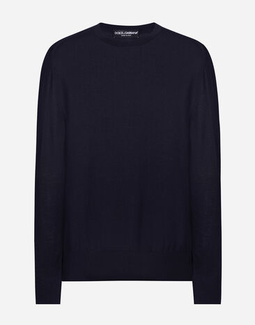 Dolce & Gabbana Jersey de cuello redondo en seda y cachemira Azul GXX02TJFMEH