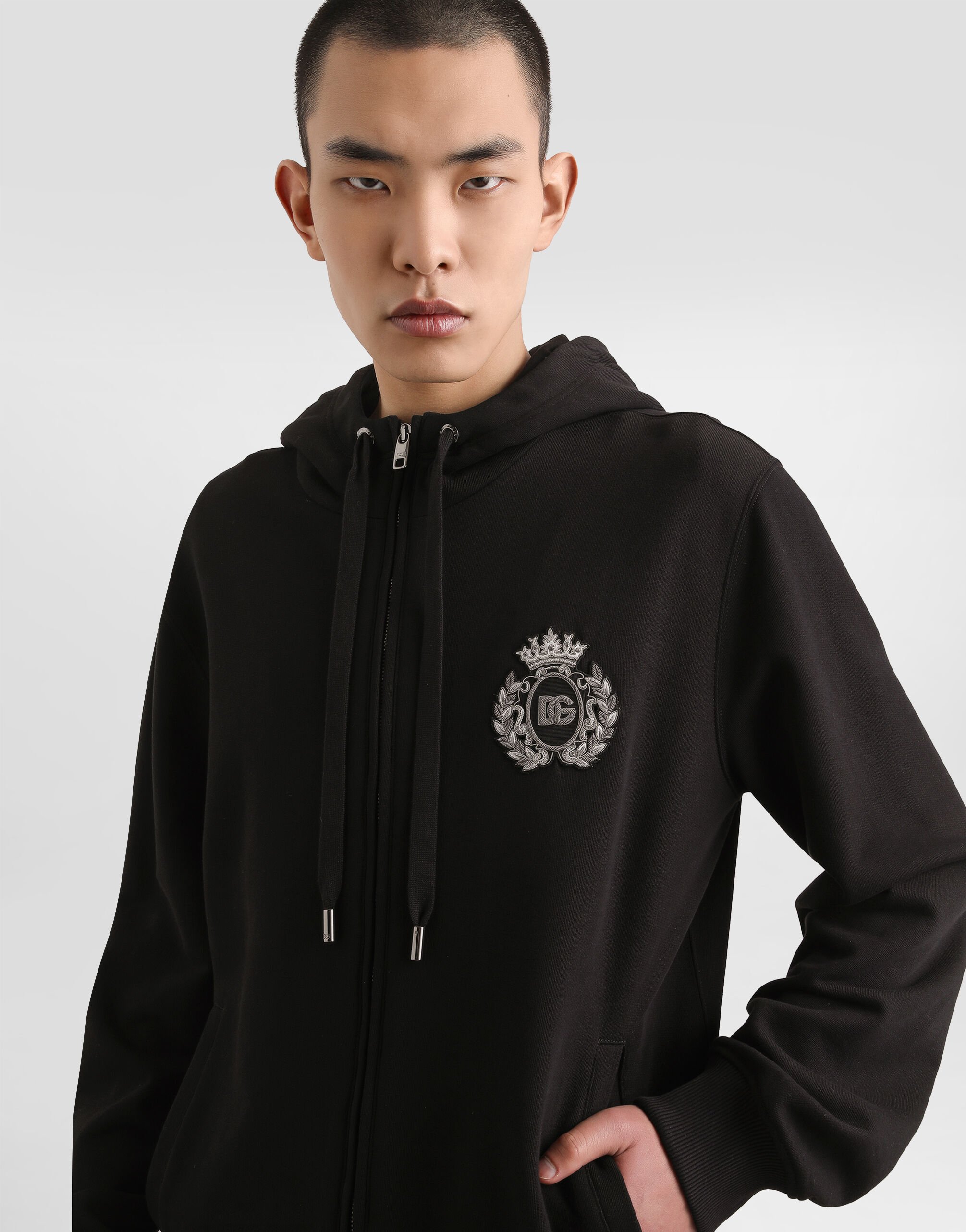 Cotton hoodie heraldic patch in Black for Men | Dolce&Gabbana® US