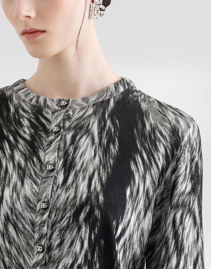 Dolce & Gabbana Cardigan aus Seide Fellprint Grau FXV07TJAHLA
