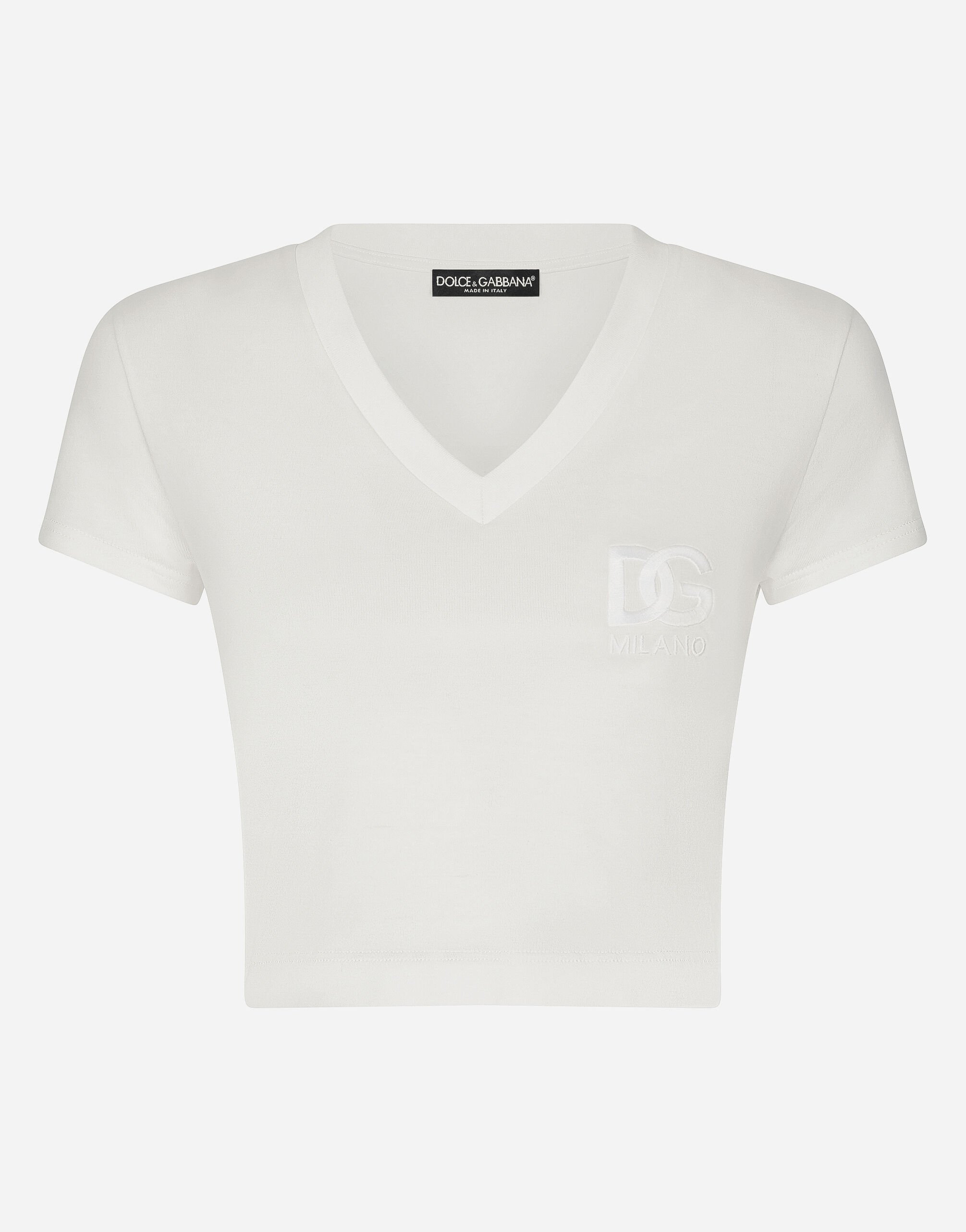 Dolce & Gabbana Short-sleeved T-shirt with DG logo White F8T00ZGDCBT